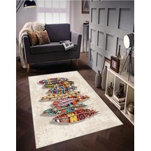 STY Home Krem Dijital Baskı Halı Makinede Yıkanabilir Halı Krem