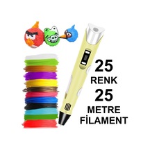 Sari 3D Kalem Yazıcı+25 Renk 25 Metre (25X1Metre) Pla Filament
