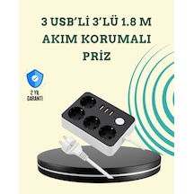 7 Cihazı Aynı Anda Destekleyen 3 Usb Portlu 4 Lü Priz 1