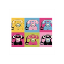 Retro Renkli Telefonlar Art Mdf Tablo