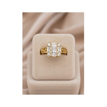 Azrie Gold Kare Kesim Zirkon Taş Detaylı Modern Ayarlanabilir Şık Tasarım Premium Ayarlanabilir Yüzük Altın