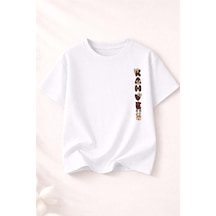 Herkesemoda Love Teddy Baskı Detaylı Kadın Bisiklet Yaka Pamuklu T-shirt Beyaz