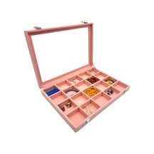Bölmeli Takı Ve Aksesuar Kutusu Organizer Pembe Camlı Pembe