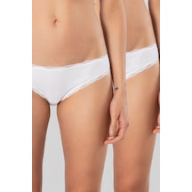 Türen Kadin Likrali Ribana Dantelli Bikini Külot 2'li Paket 928/beyaz Beyaz
