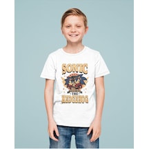 Sevbano Tasarım Sonic The Hedgehog Baskılı Unisex Çizgi Film Çocuk Tişört Beyaz