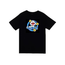 Doreamon Anime Baskılı Unisex %100 Pamuk Siyah T-shirt SIYAH