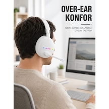 Beyaz Bluetooth 5.0 Mikrofonlu Kablosuz Kulak Üstü Kulaklık Rgb Işıklı Type-c Şarjlı Çok Renkli 48291282