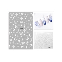 Beyaz Ay Yıldız Kelebek Dizayn Tırnak Sticker Tırnak Etiketi Nail Art Jo-1006