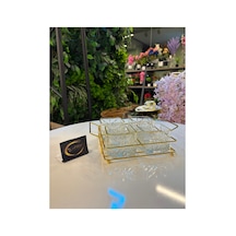 Ars Paşabahçe Timeless Yaldızlı Kare Kase, Metal Gold Standlı 4'lü Çerezlik, Sunumluk, Kahvaltılık