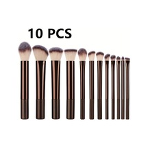 Honeybeeshop Kahve Makyaj Fırçası Seti 10 Parça Profesyonel Yumuşak Pudra Fondöten Fırçaları