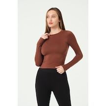 Yuvarlak Yaka Uzun Kollu Seamless Crop-1 Altın - Beyaz