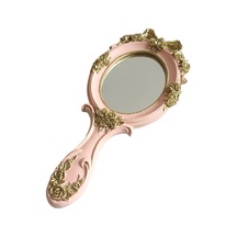 Likeable El Makyaj Aynası Sevimli Yaratıcı Ahşap Retro El Aynası - Pembe Pembe