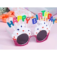 Happy Birthday Yazılı Beyaz Fuşya Renk Parti Gözlüğü 12x7 Cm +0