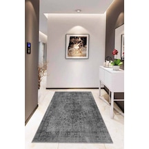 Gri Vintage Kaymaz Tabanlı Makinede Yıkanabilir Halı Rv277n11