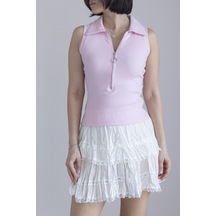 Nisan Fermuarlı Kolsuz Top Pembe