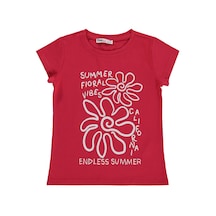 Civil Girls Summer Fıoral Vibes Baskılı 6-9 Yaş Tişört - Kırmızı