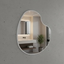 60x60 Cm Modern Asimetrik Organik Duvar Aynası Beyaz Çerçeveli Beyaz