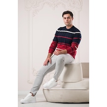 Dorss Slimfit Bisiklet Yaka Çizgili Pamuklu Erkek Spor Kazak 001