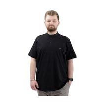 Mode Xl Büyük Beden Erkek Tişört Düğmeli Hakim Yaka T-shirt U24339 Siyah Siyah