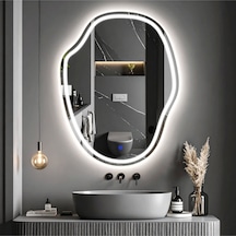 Zelvora Beyaz Led'li Lazer Kumlamalı Lavabo & Banyo Aynası Dokunmatik Sensörlü 90 X 70 Cm