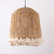 İstanbul Rafya Ve Ponponlu Separatörlü 37x43 Cm Avize. Bej