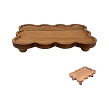 Mien Akasya Ahşap Dikdörtgen Sunumluk - Dalgalı Kenar Dekoratif Tabak 27x16x5 Cm Koyu Kahverengi
