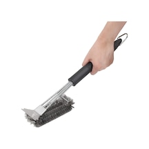 Ayrex Paslanmaz Çelik Izgara Mangal Temizleme Fırçası / Kazıyıcılı, 360º Kapsamlı, 3 Başlı, Ergonomik Tutaca