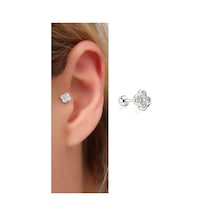 Zirkon Taş Detaylı Yonca Figürlü 925ayar Gümüş Tragus Helix Kikirdak Piercing Gümüş