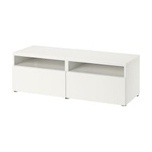Tv Sehpası, Beyaz, 120x42x39 Cm, Lappvıken, Fren Raylı Beyaz