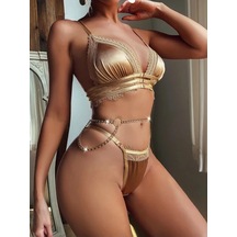 New Dreams Modern Şık Ve Rahat Dikkat Çekici Gold Jartiyer Gecelik Kombin Set Gold