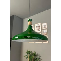 Yeşil Ahşap Şapka Tekli Avize Sarkıt Salon Mutfak Cafe Butik Lamba Aydınlatma Avizeler Yeşil