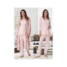 Effortt Dvina Lohusa Hamile Desenli Sabahlıklı Uzun Kollu Pijama Takımı - Pembe Pembe