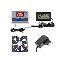Kuluçka Makinesi Seti - 4 Parça - W3001 Termostat 220v - Isı Nem Ölçer - 12v Adaptör - 120x120 12v Fan-4925