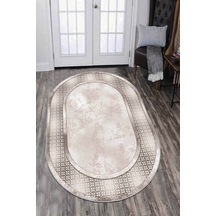 Bej Çerçeveli Kaymaz Tabanlı Yıkanabilen Oval Halı Ar715n11