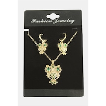 Baykuş - 118 - Zirkon Taşlı - Csmo-tex - Set Kolye-yeşil Çok renkli