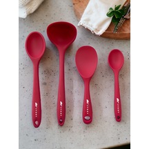 Sert Uçlu Isıya Dayanıklı Silikon Kepçe Kaşık Seti 4prç 28/22/20c