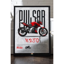 Bajaj Pulsar N 250 Siyah Ahşap Çerçeveli Poster, Dekoratif Motosiklet Duvar Tablosu