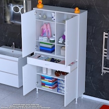 Modilayn Yeni Afra 95 X 173 X 32,5 Cm 1 Çekmece 4 Kapak 5 Raf 8 Bölme Çok Amaçlı Banyo & Mutfak Dolabı Beyaz