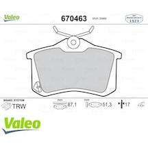 VALEO 670463 Arka Balata Fluence-Megane II-III-207-308-307-Partner-C3-C4-Bora-Passat 97-Golf IV-V-Polo (87×52.9×17)