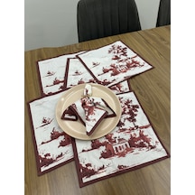 Toile De Jouy Monet Amerikan Servis 6 Lı Set 30x30 Cm %100 Pamuk Dijital Baskılı Country Tarzı Fransız Masa Dekoru - Zt730 Kırmızı