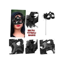 Siyah Işıltılı Tutmalı Fotoğraf Çekimi Maskesi 18x29 Cm