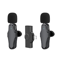 K10 2'si 1 Arada 2.4g Kablosuz Mikrofon Yaka Yaka Mikrofonu Röportaj Video Kaydı İçin Klipsli Mikrofon - Siyah / Yıldırım İçin C0013583b Fotoğraftaki