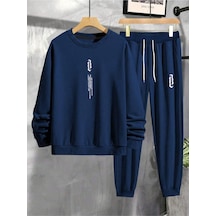 Erkek Siyah Dikey Baskılı Oversize Bisiklet Yaka Eşofman Takımı 001