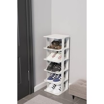 Coverest Modern 5 Katlı Ayakkabılık, Portatif Ayakkabı Rafı, Kolay Kurulum, 76x24.5x27.5 Cm, 6 Raf Ve Destek Parçaları İle Beyaz Açık Ceviz