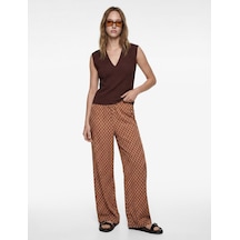 Koton Dokulu Kolsuz Slim Fit V Yaka Bluz Kahverengi 6sal30197ık Kahve