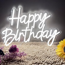 Happy Birthday Neon Işıklı Gece Lambası, Duvar Partisi İçin, Dekor, Sanat, Duvar Lambası, Kısılabilir Neon Tabe Diğer
