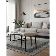 Özcan Metal Metal Ayak Babyface Kumaş Dekoratif Çok Amaçlı Peluş Puf Tabure Bench Koltuk Sandalye Bej