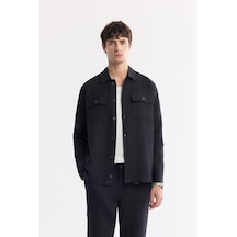 Avva Erkek Siyah Klasik Yaka %100 Keten Comfort Fit Gömlek Ceket A51y2087