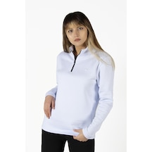Kadın Beyaz Yarım Fermuarlı Basic Düz Renk Trend Sweatshirt Beyaz
