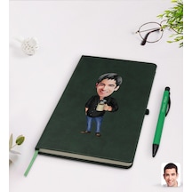 Kişiye Özel Erkek Karikatürlü Yeşil Termo Deri Defter Kalem Seti N11.688